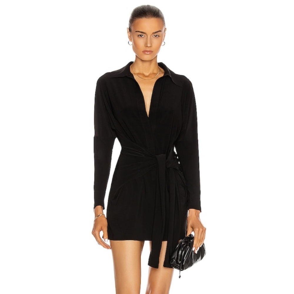 Norma Kamali Mini Tie Front Shirt Dress
